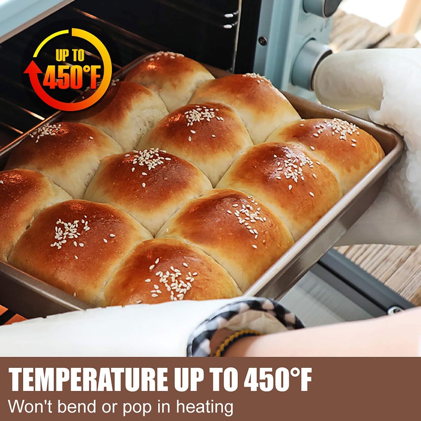 Deep Baking Pans Set Nonstick,Rectangle Cake Pan,Stackable Bakeware Set of 3,Oven Trays for Baking,Gold(9''/11''/13'')