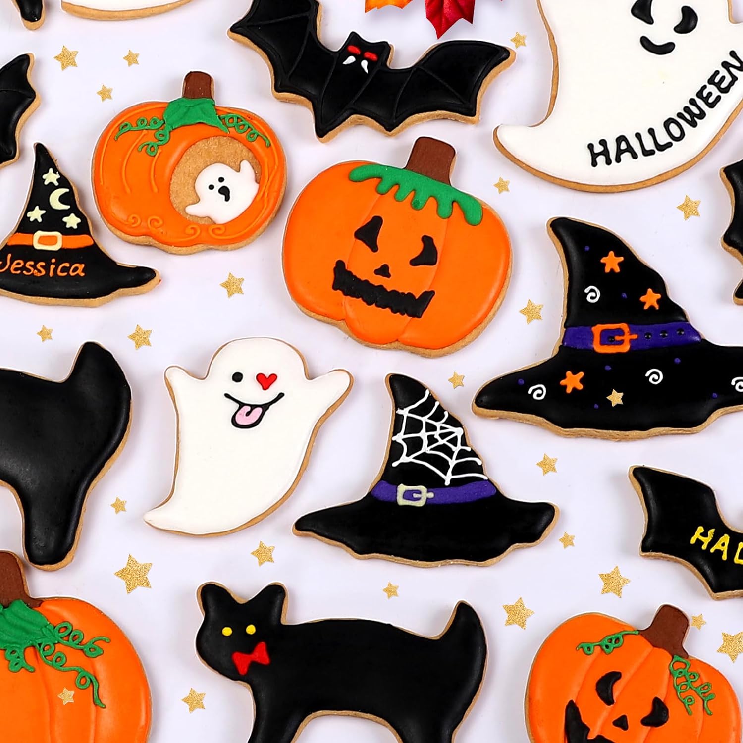 Halloween Cookie Cutters Set - 15 Pcs Stainless Steel Holiday Cookie Cutter with 5 Shapes - Pumpkin, Ghost, Bat, Cat and Witch'S Hat Cookie Molds for Halloween Food Party Decorations