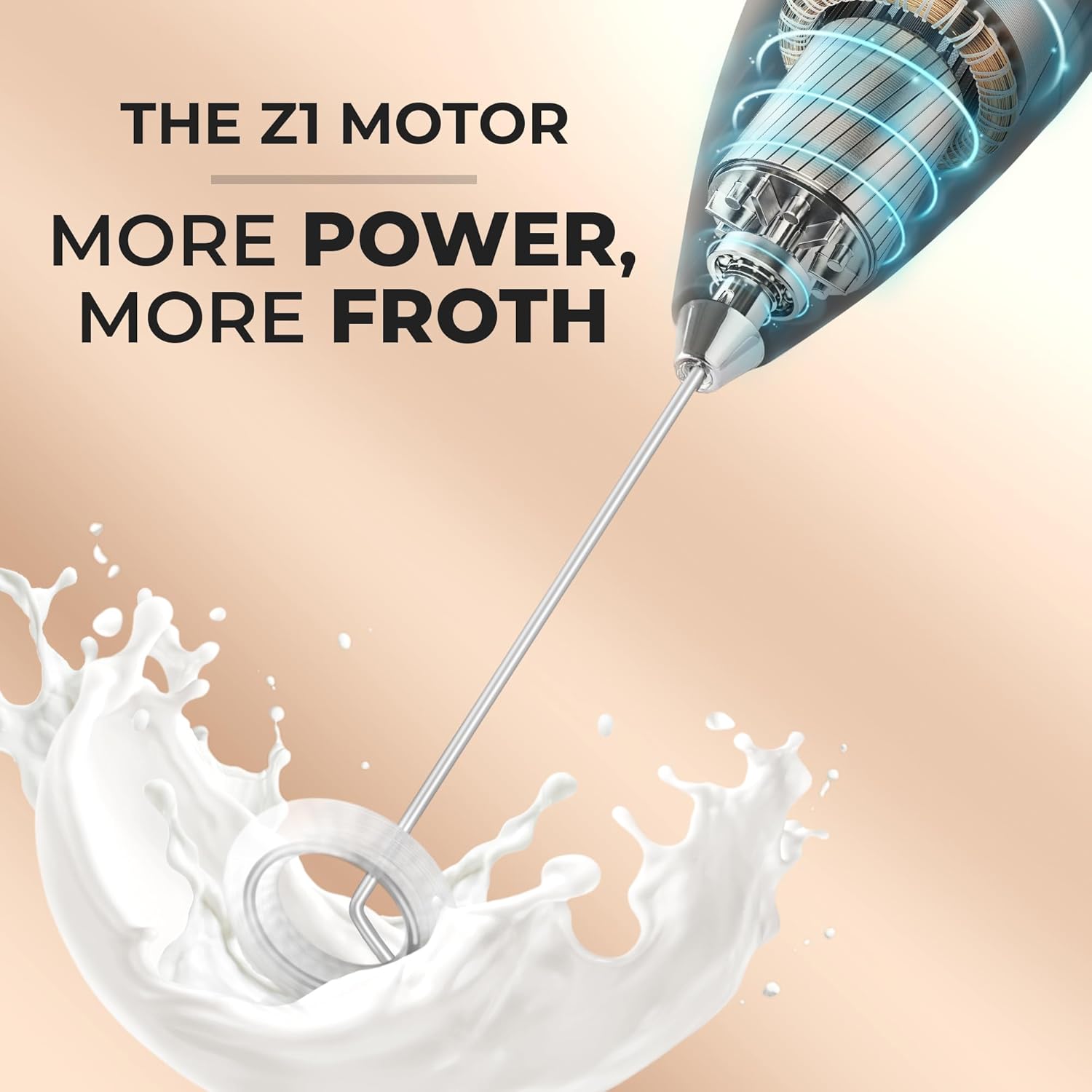 Powerful Milk Frother Wand with 2 Duracell Batteries - Ultra Fast Handheld Drink Mixer - Electric Whisk Foam Maker for Coffee, Lattes, Cappuccino, Matcha, Hot Chocolate & Creamer - Black