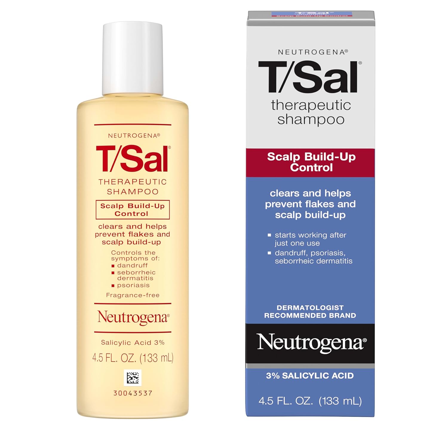 T/Sal Therapeutic Dandruff Shampoo, Scalp Build-Up Control, 3% Salicylic Acid, Scalp Psoriasis Treatment, Seborrheic Dermatitis Shampoo, Clears & Controls Flakes, Fragrance Free, 4.5 Fl Oz†