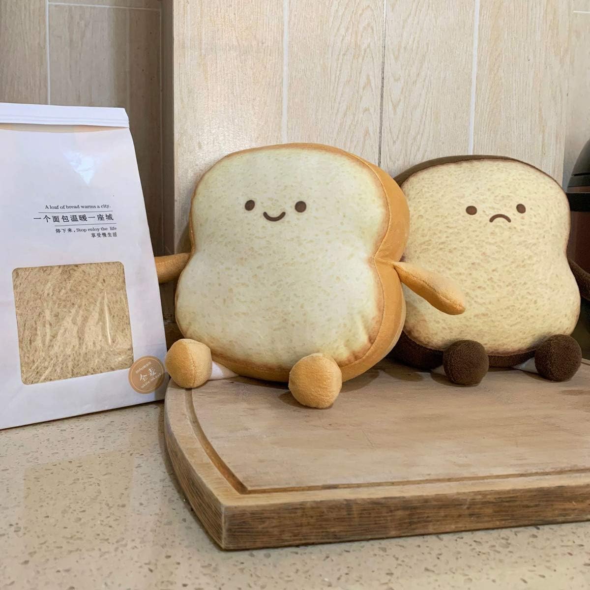 Toast Sliced Bread Pillow,Bread Shape Plush Pillow,Facial Expression Soft Toast Bread Food Sofa Cushion Stuffed Doll Toy for Kids Adults Gift Home Bed Room Decor (S)
