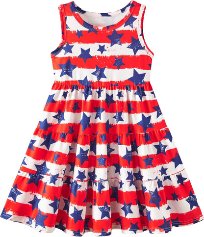 Little Girls Casual Sleeveless Dresses Summer Swing Twirly Sundress Kids 3D Cute Sun Dress 4-8T