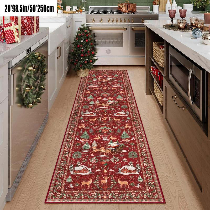 Christmas Deer Santa Long Rug, Multiple Patterns Available, Soft Durable Washable Carpet for Indoor Outdoor Use, Home Decor