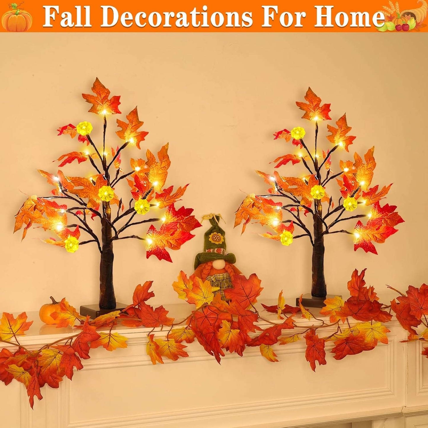 Fall Decor 2 Pack 18 Inch Prelit Fall Maple Tree 48 Leds Timer