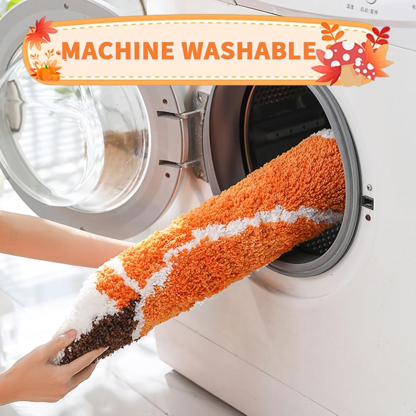 Cute Bath Mat, Pumpkin Bath Mat Halloween Bathroom Decor Mat, Extra Soft Fluffy Absorbent Non-Slip Bathtub Mat, Machine Washable Funny Pumpkin Shape Bath Rug for Shower Bedroom Door 24X24In (Orange)