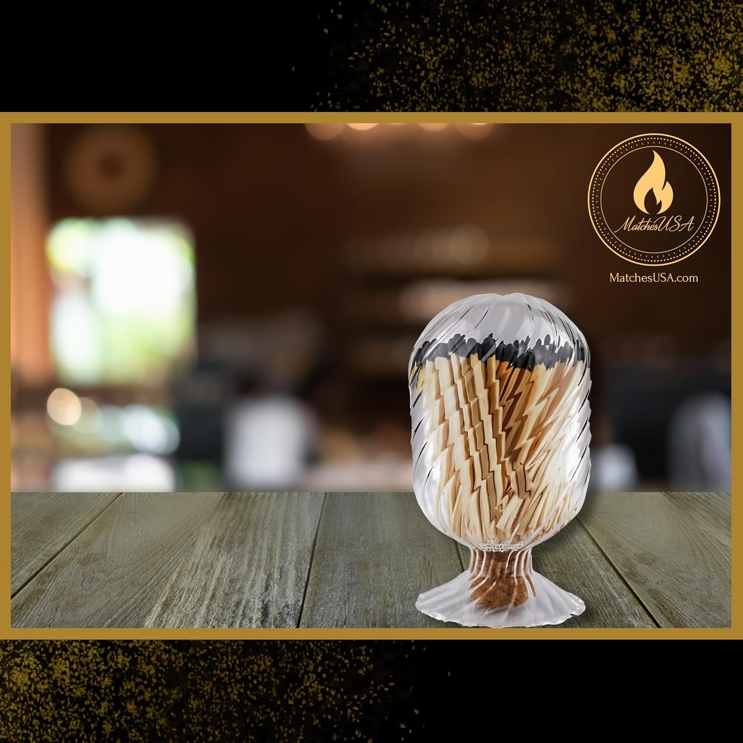 Includes Matches! | Helix Shaped Glass Matches Cloche | Spiral Decorative Match Holder Jar for Candles Set Display (Black Matches)