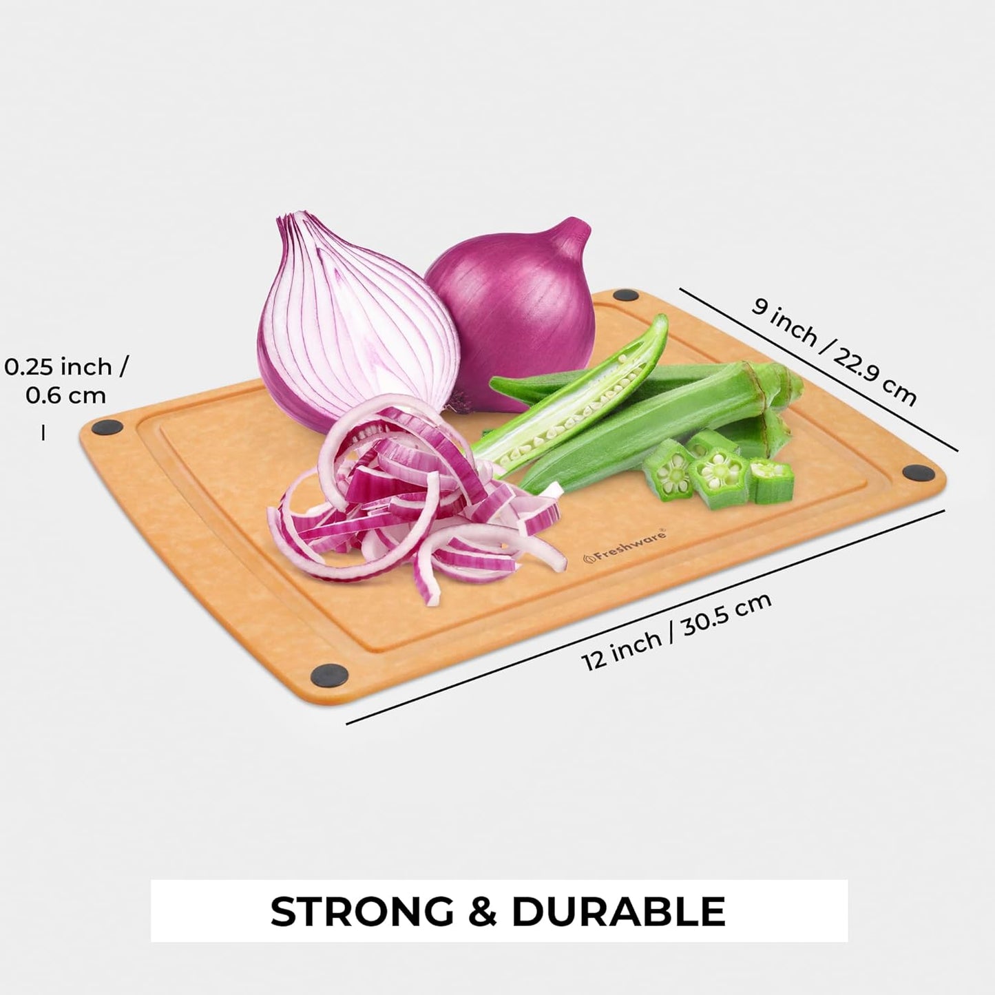 Wood Cutting Board for Kitchen, Juice Groove, Non-Slip Silicone Feet, Dishwasher Safe, Medium, 12" X 9", Natural