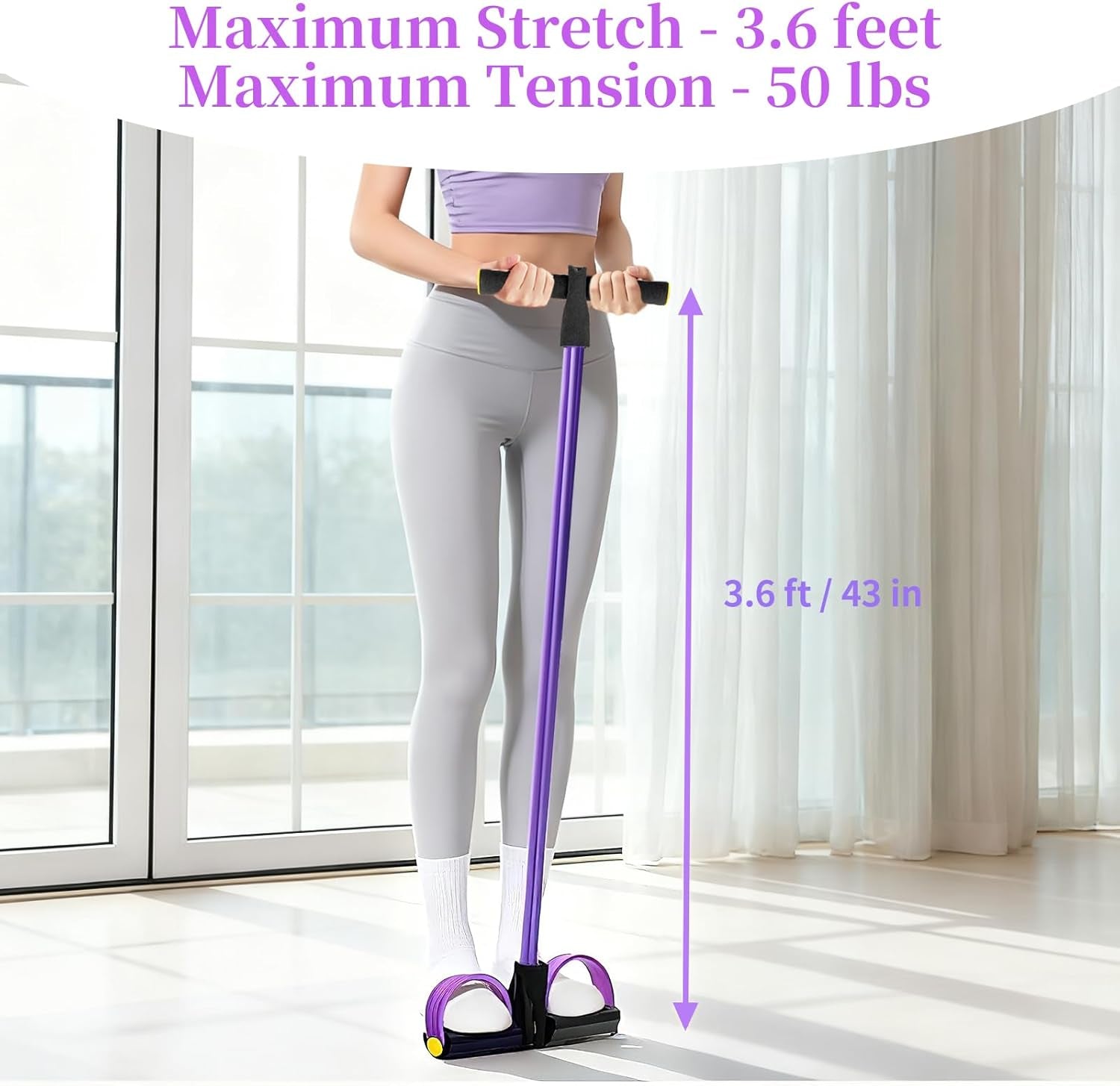 Pedal Resistance Bands with Handles, Upgrade 6-Tubes Manual Tension Training Pedal, Natural Rubber Foot Pedal Resistance Bands, Multifunction Fitness Bands for Abdomen, Waist, Arm, Leg