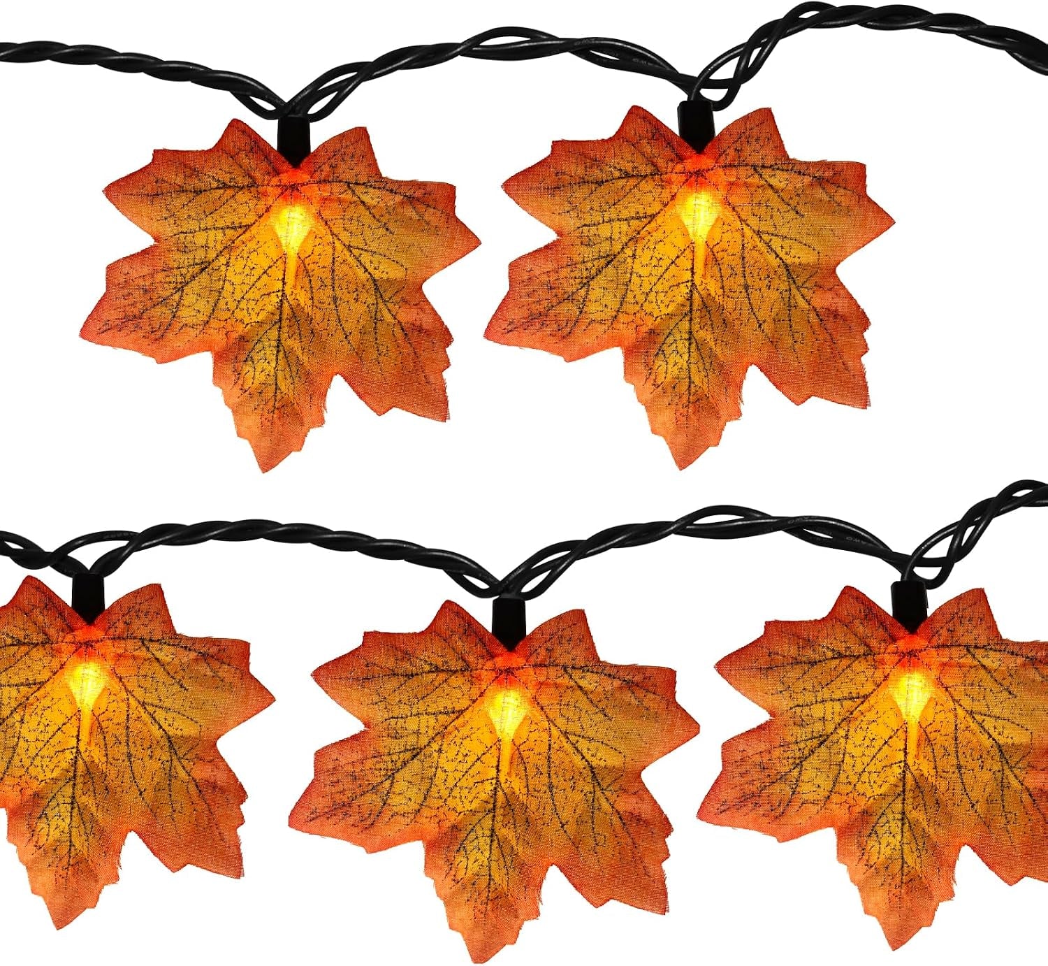 Fall Decor Orange Maple Leaf String Lights Plug In, 13.6Ft LED Outdoor Thanksgiving Decorations Lights with 35 Maple Leaves Light, Hanging Halloween Leaves Light for Outdoor Fall Party Window