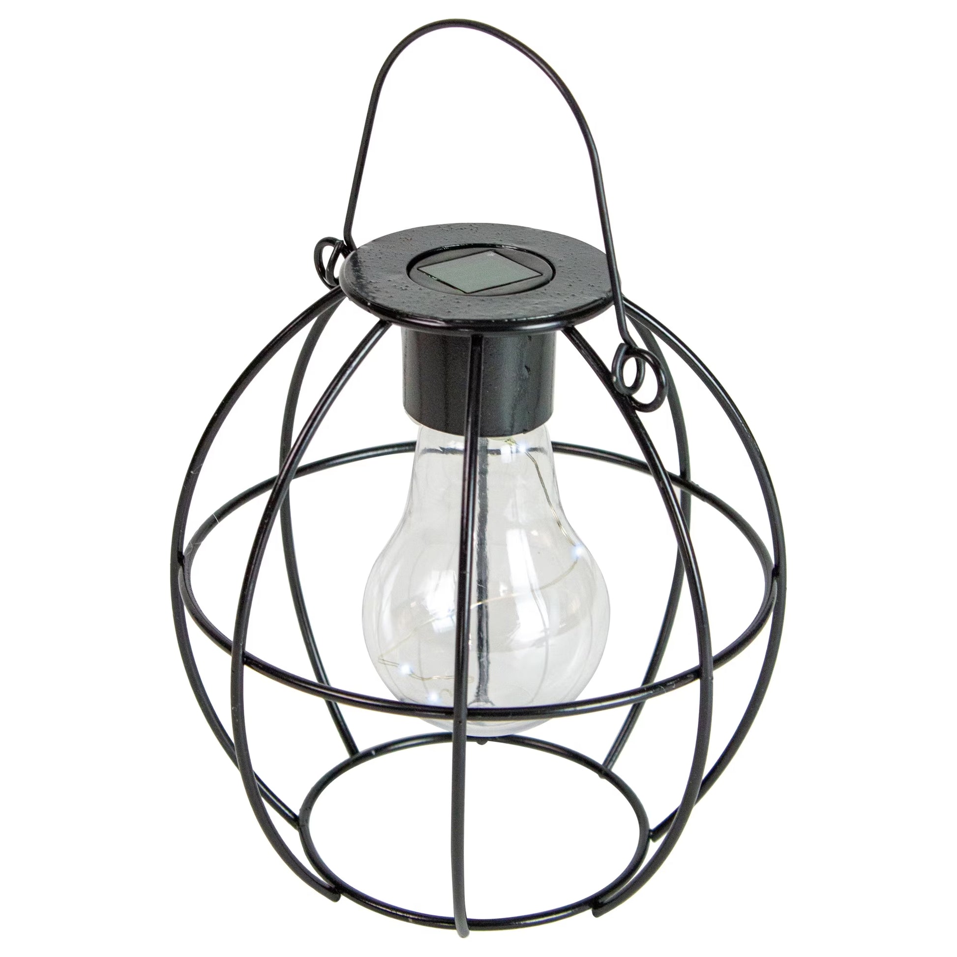 6" Black Geometric Outdoor Hanging Solar Lantern with Handle
