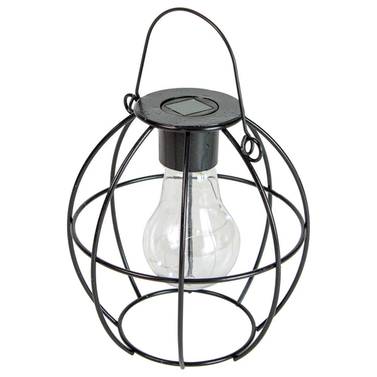 6" Black Geometric Outdoor Hanging Solar Lantern with Handle