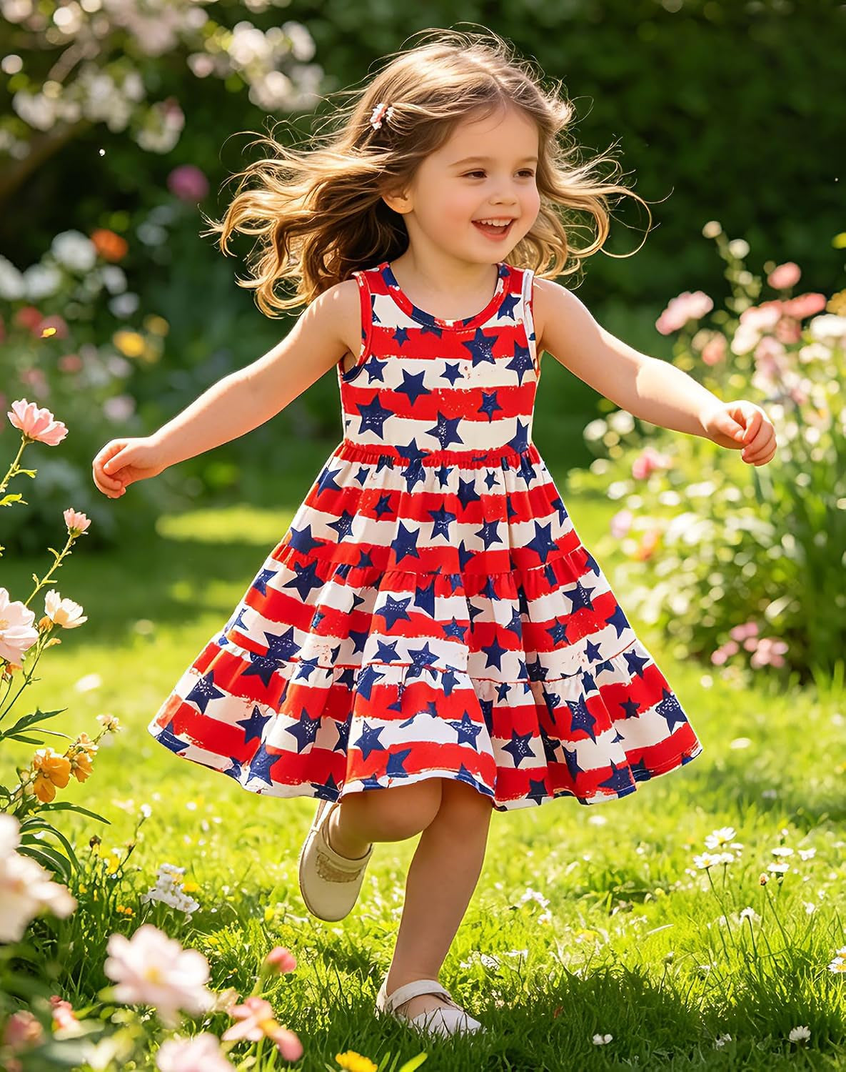 Little Girls Casual Sleeveless Dresses Summer Swing Twirly Sundress Kids 3D Cute Sun Dress 4-8T