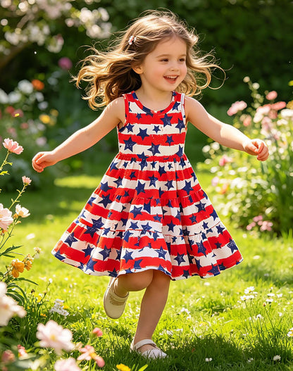 Little Girls Casual Sleeveless Dresses Summer Swing Twirly Sundress Kids 3D Cute Sun Dress 4-8T