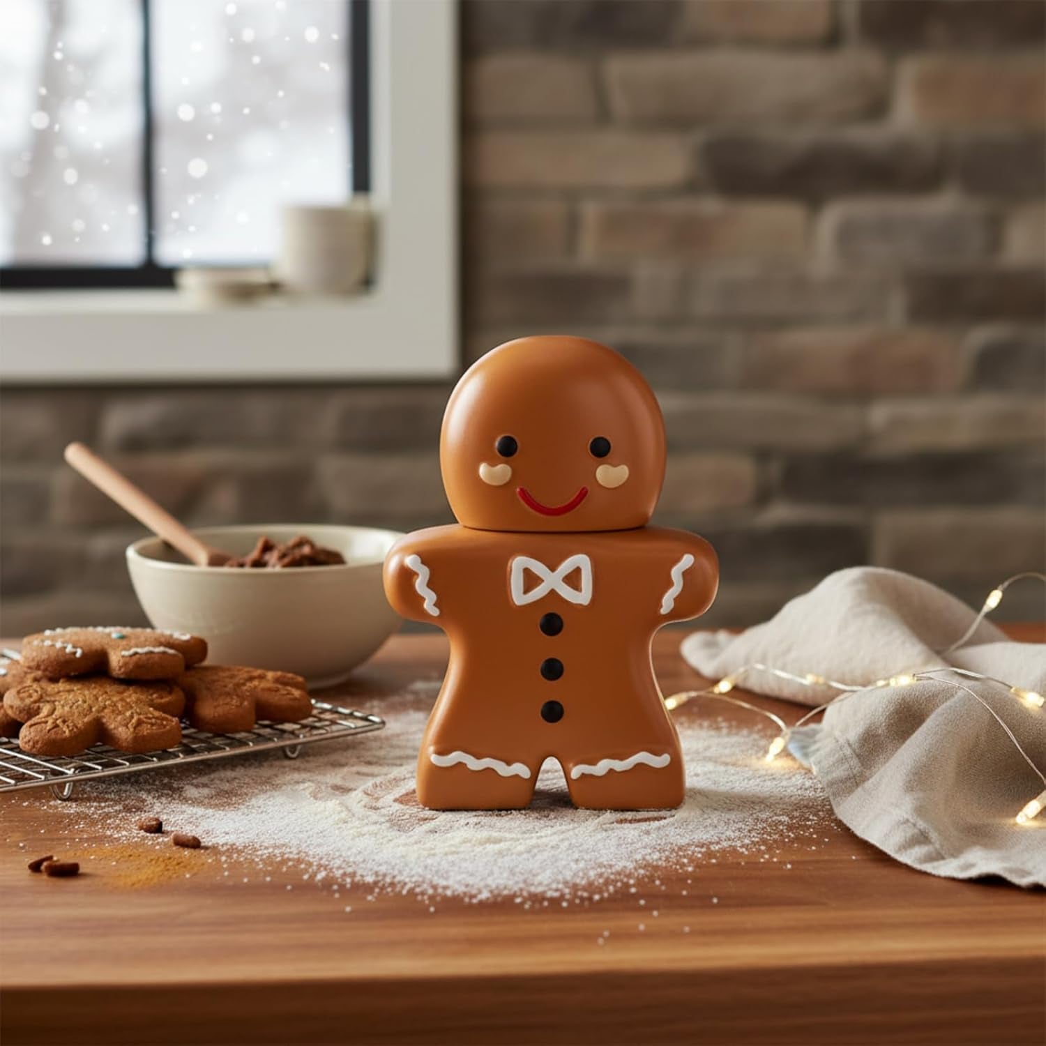Gingerbread Man Christmas Cookie Jar 10 Inch Ceramic Christmas Candy Cookie Jars with Lids Decorative Treats Storage Container for Holiday Xmas Kitchen Decoration Gift Counter