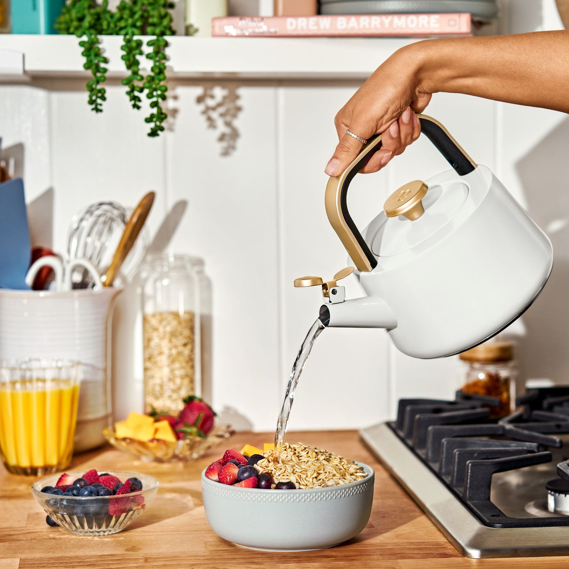 1.8L Ceramic Non-Stick Stovetop Tea Kettle, White Icing by Drew Barrymore
