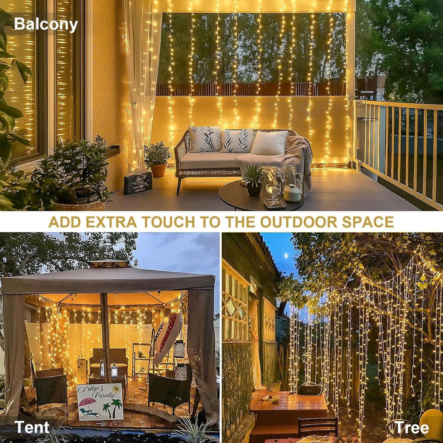 300 LED Remote Control Curtain Lights, Plug in Fairy Curtain Lights Outdoor, Window Wall Hanging String Lights for Bedroom Indoor Dorm Backdrop Wedding Party Patio Christmas Decor, Warm White