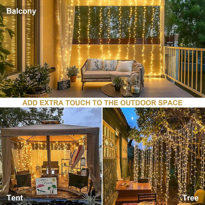 300 LED Remote Control Curtain Lights, Plug in Fairy Curtain Lights Outdoor, Window Wall Hanging String Lights for Bedroom Indoor Dorm Backdrop Wedding Party Patio Christmas Decor, Warm White