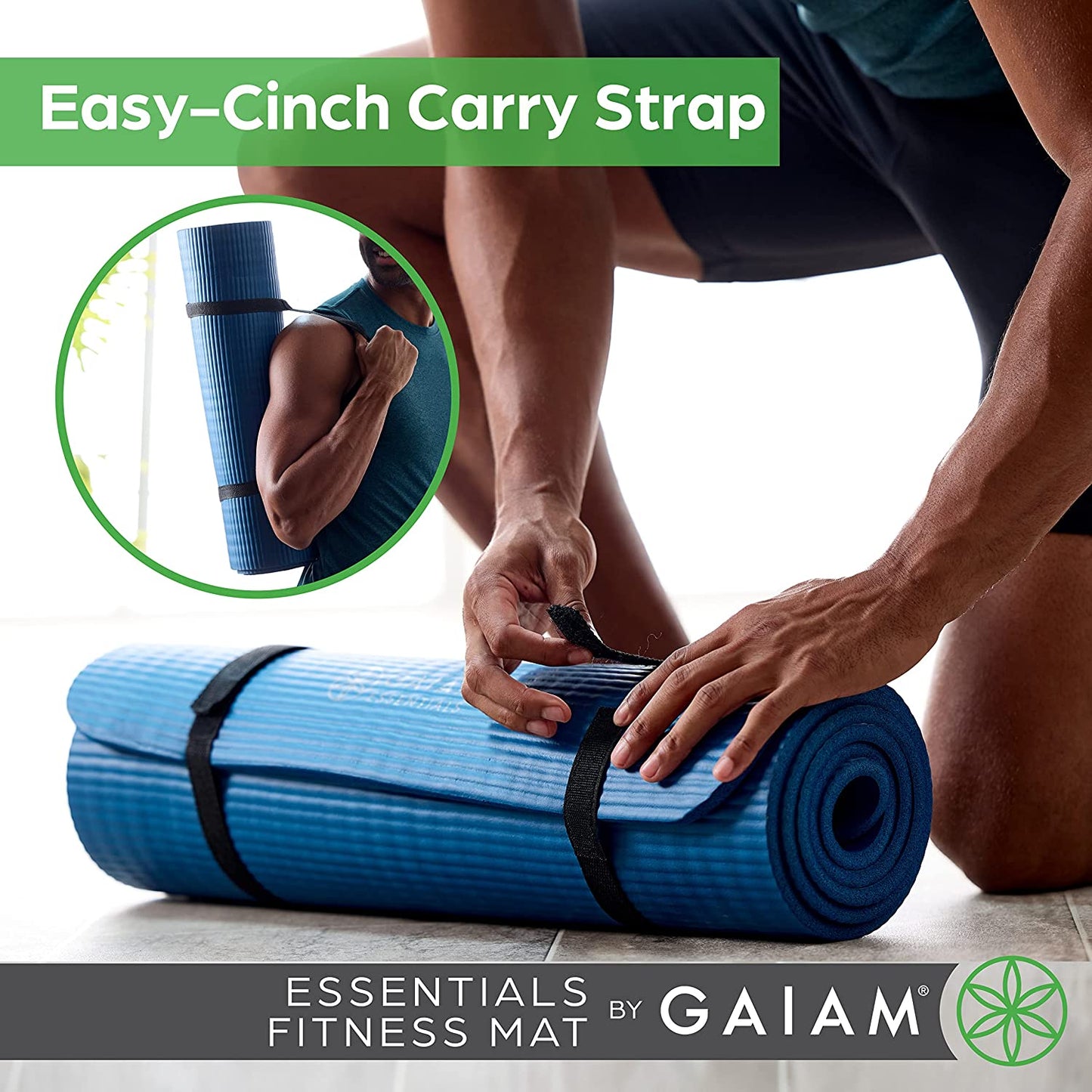 Essentials 2/5" Thick (10Mm) Yoga & Pilates, Fitness & Exercise Mat with Easy-Cinch Carrier Strap Cushion Support for Fitness and Gym Workouts