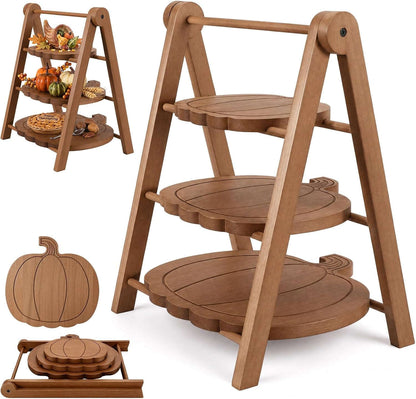3 Tier Pumpkin Serving Trays Wooden Shaped Pumpkin Platters 12'' 10'' 8'' Charcuterie Plate Board Reusable Party Serving Plate for Halloween Fall Party Decoration