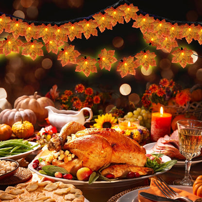 Fall Decor Orange Maple Leaf String Lights Plug In, 13.6Ft LED Outdoor Thanksgiving Decorations Lights with 35 Maple Leaves Light, Hanging Halloween Leaves Light for Outdoor Fall Party Window