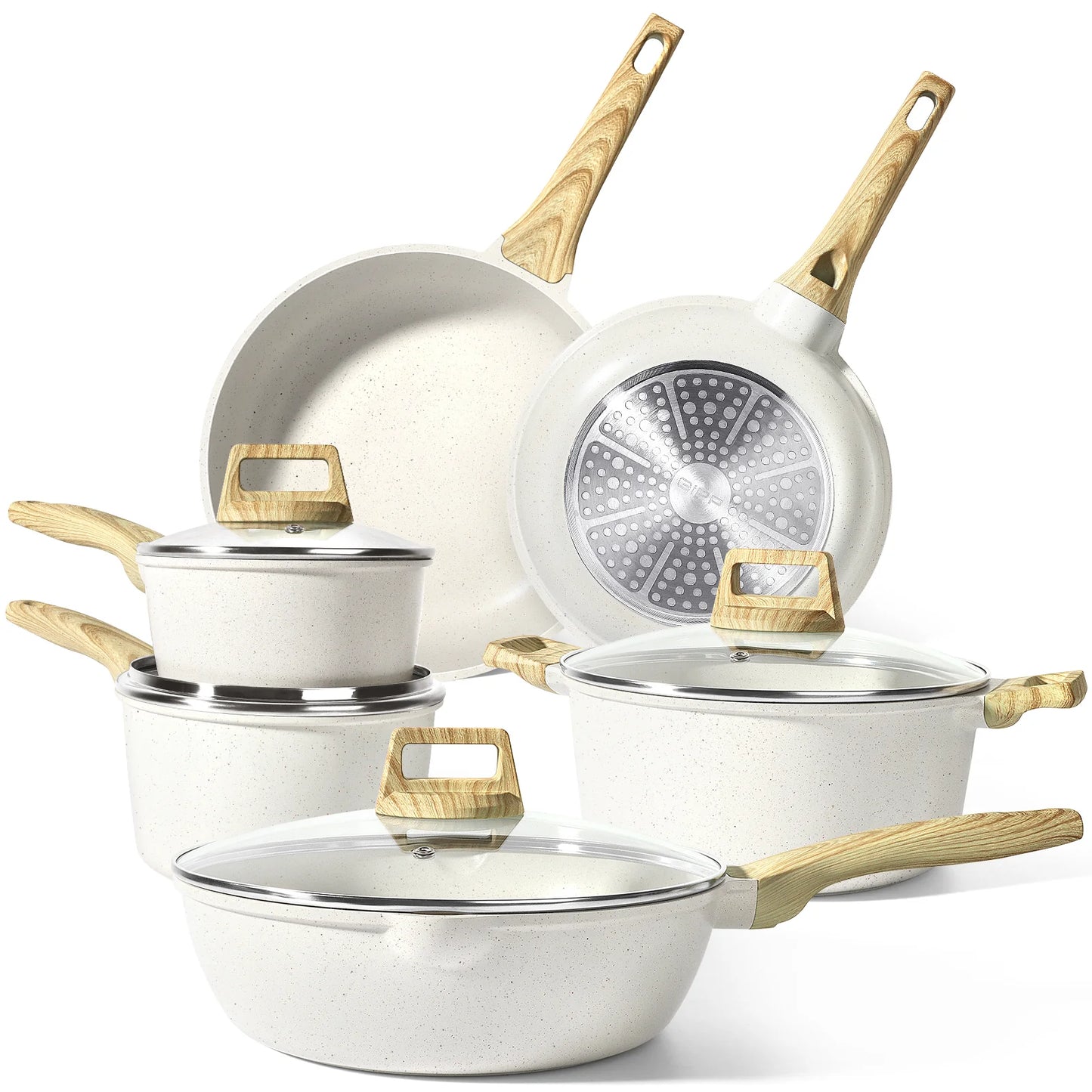 Gipp 10Pcs Nonstick White Granite Pots and Pans Set, Pfos-Free