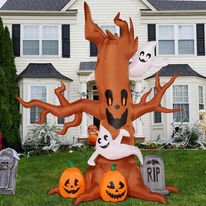 8 FT Halloween Inflatables Spooky Tree with Ghost,Pumpkin & Tombstone Tree Blow up Decor with Built-In LED Lights for Yard,Lawn,Garden,Party,Holiday Outdoor Decorations