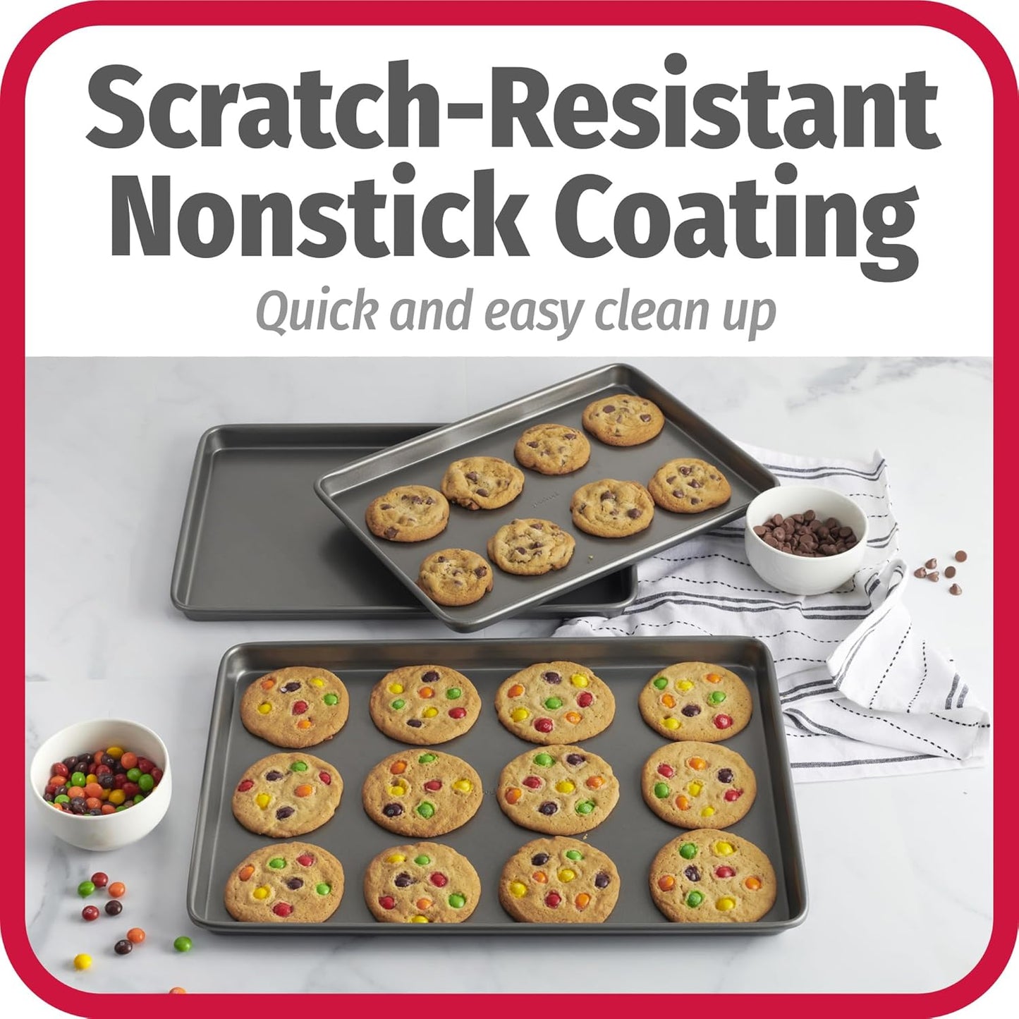 Everyday Nonstick Carbon Steel Baking Sheet Set, 3 Pack – Small 13” X 9”, Medium 15” X 10”, Large 17” X 11” – Carbon Steel Cooking Pans, Cookie Sheet Bakeware Set