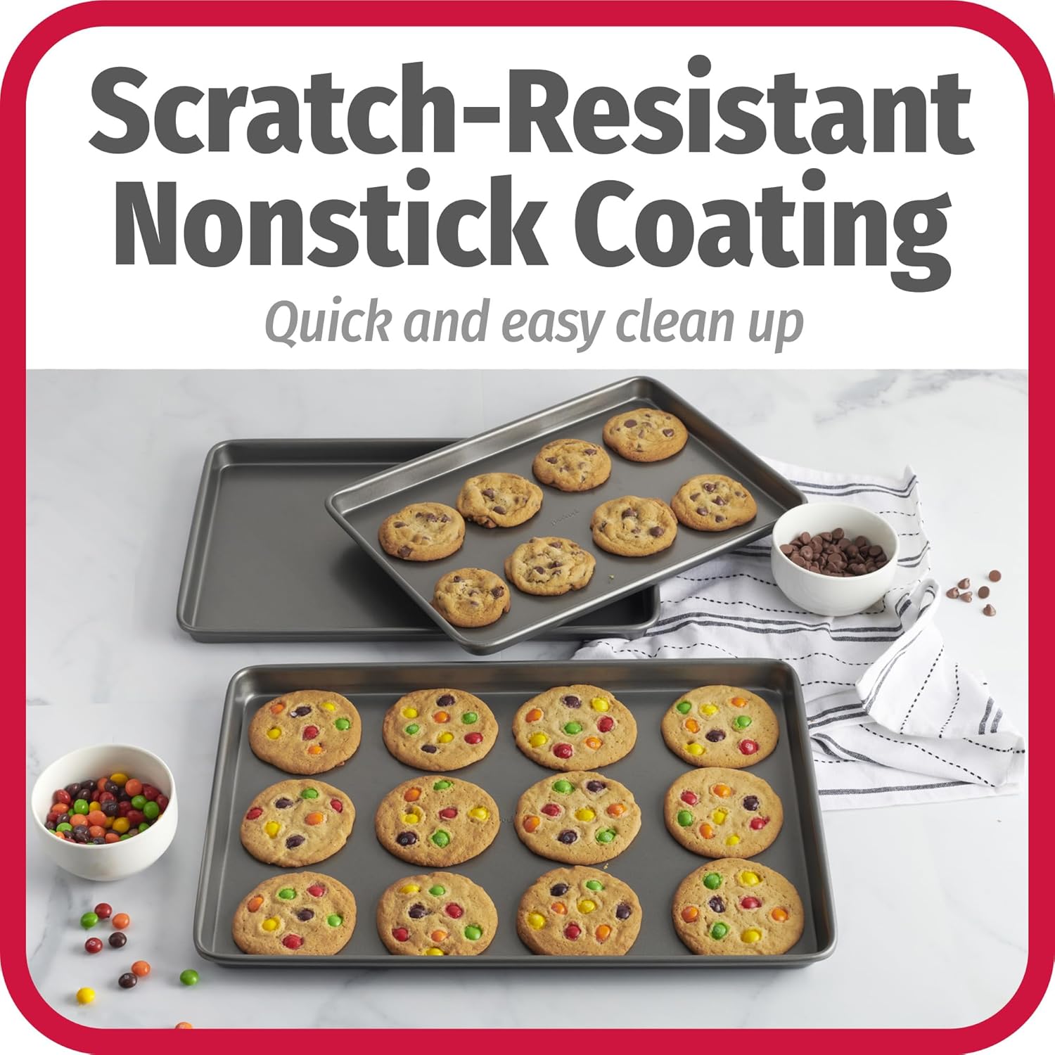 Everyday Nonstick Carbon Steel Baking Sheet Set, 3 Pack – Small 13” X 9”, Medium 15” X 10”, Large 17” X 11” – Carbon Steel Cooking Pans, Cookie Sheet Bakeware Set