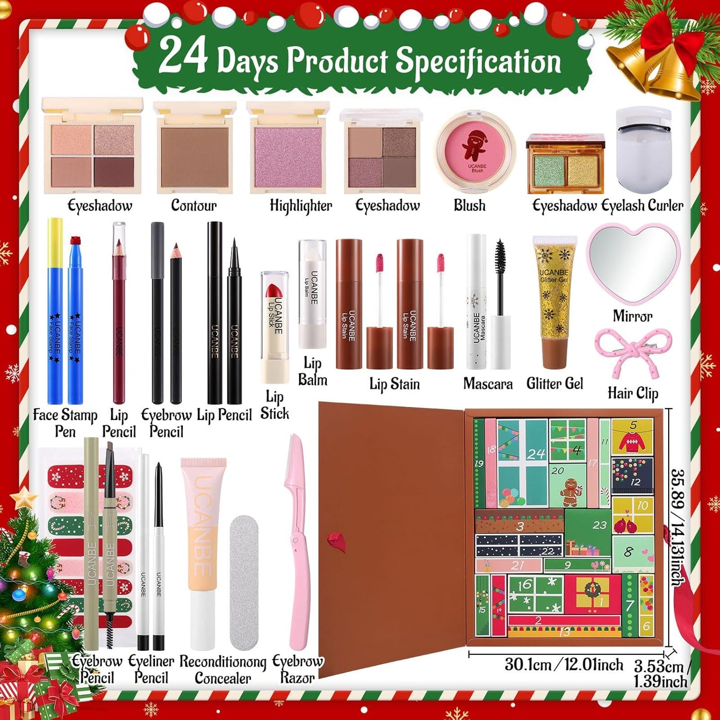 Makeup Advent Calendar 2025, 24 Days Christmas Gift Makeup Sets for Women,  2025 Xmas Countdown Calendar Full Makeup Kits Beauty Makeup & Cosmetic for Teens, Girls Gift