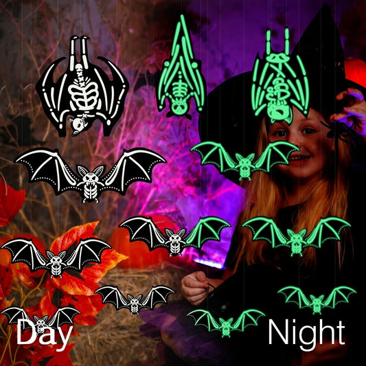 12 Pcs Glowing Hanging Bats Halloween Decorations Outdoor, 3D Halloween Bat Decorations for Yard Tree, Lawn, Garden