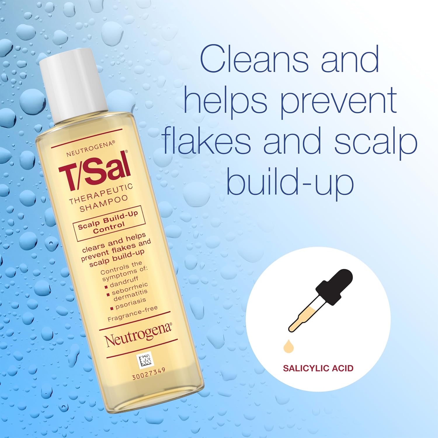 T/Sal Therapeutic Dandruff Shampoo, Scalp Build-Up Control, 3% Salicylic Acid, Scalp Psoriasis Treatment, Seborrheic Dermatitis Shampoo, Clears & Controls Flakes, Fragrance Free, 4.5 Fl Oz†