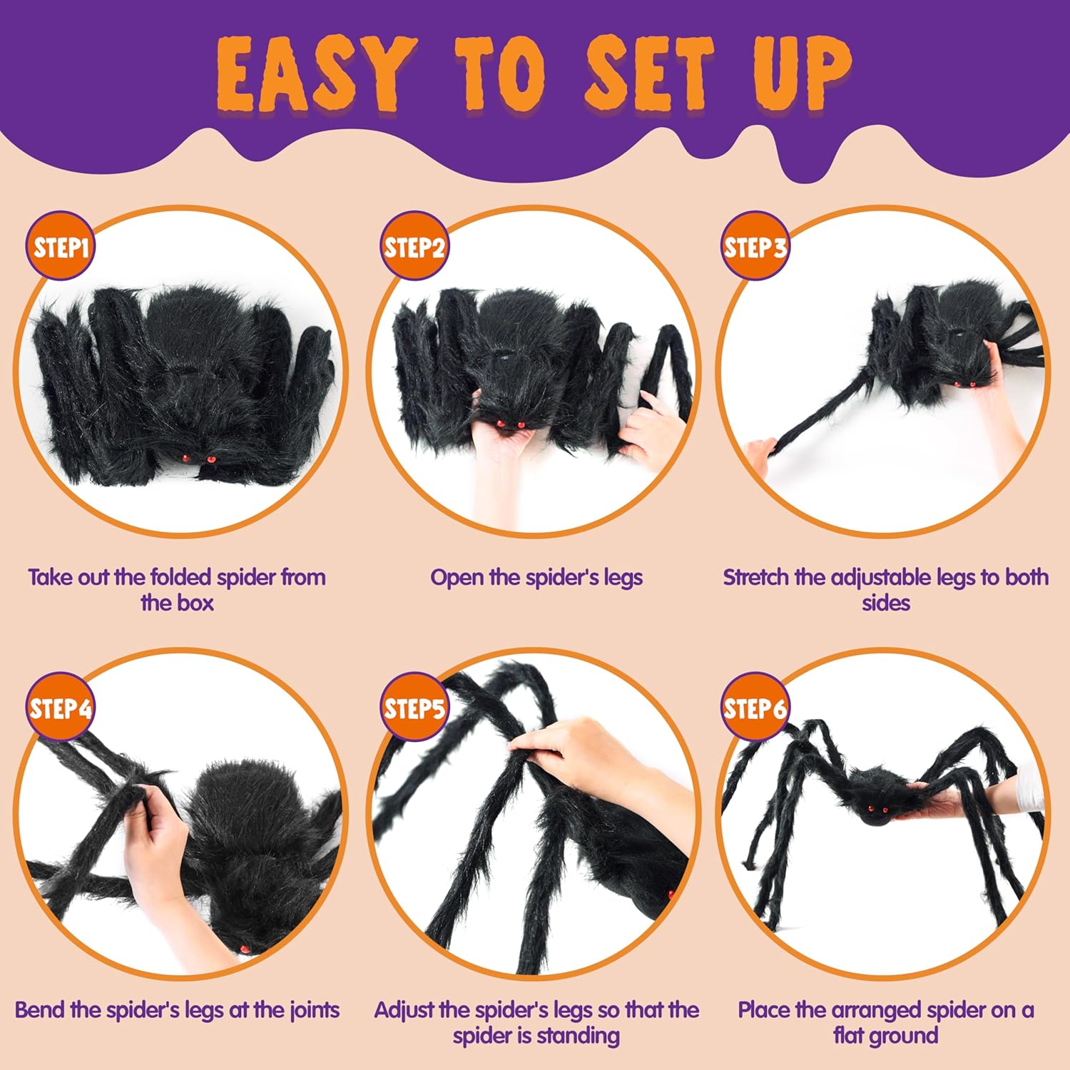 Halloween Outdoor Decorations Giant Spider, 5 Ft Large Spider for Yard Lawn Garden Patio Scary Halloween outside Decor, Indoor Haunted House Prop and Home Party Decor, Black
