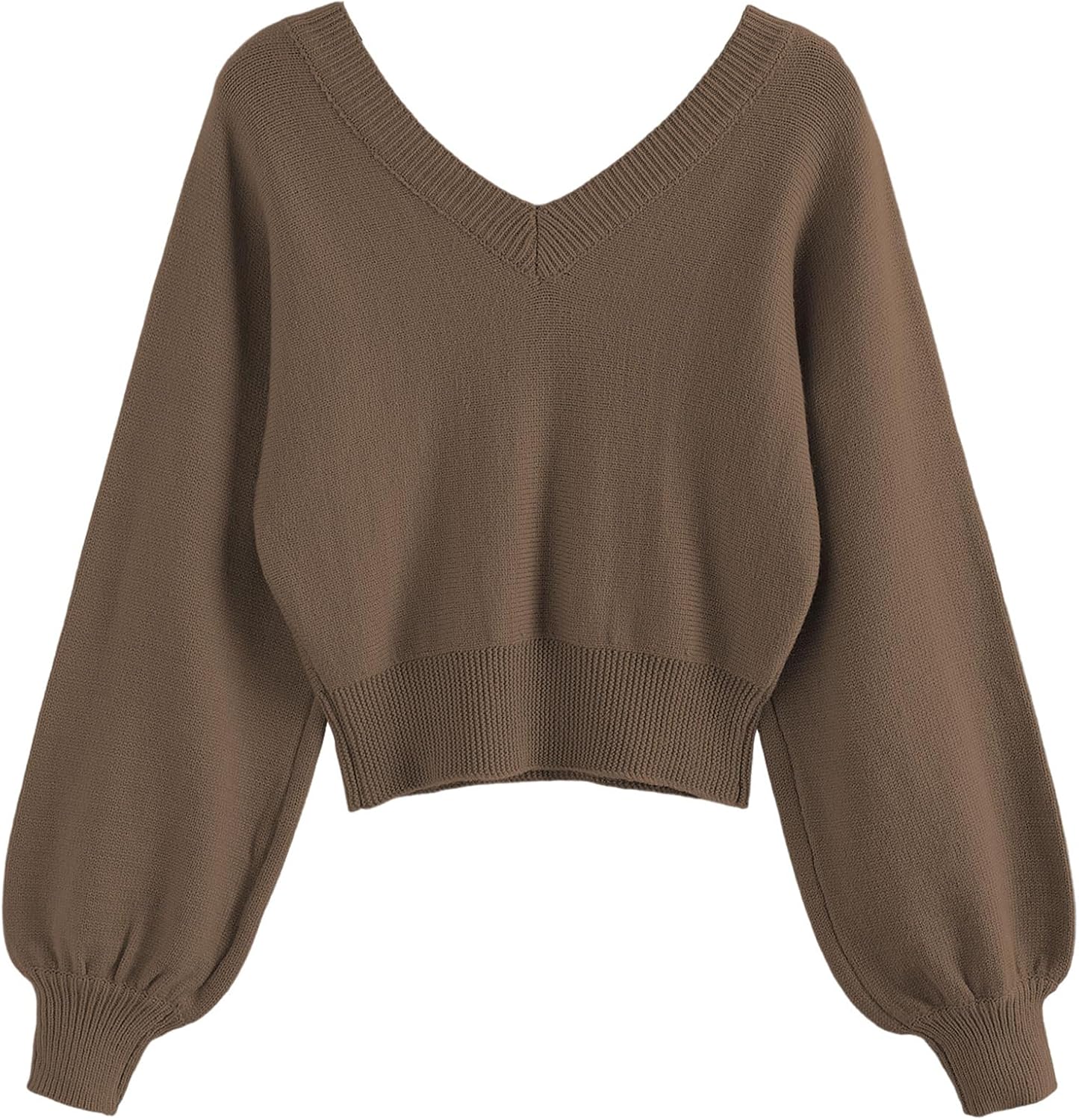 Women'S Cropped Sweater V-Neck Long Sleeve Crop Sweater Pullover Jumper Knit Top