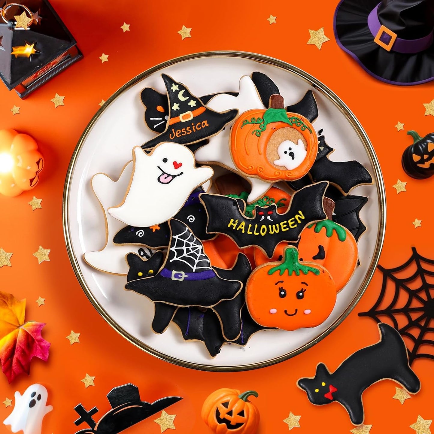 Halloween Cookie Cutters Set - 15 Pcs Stainless Steel Holiday Cookie Cutter with 5 Shapes - Pumpkin, Ghost, Bat, Cat and Witch'S Hat Cookie Molds for Halloween Food Party Decorations