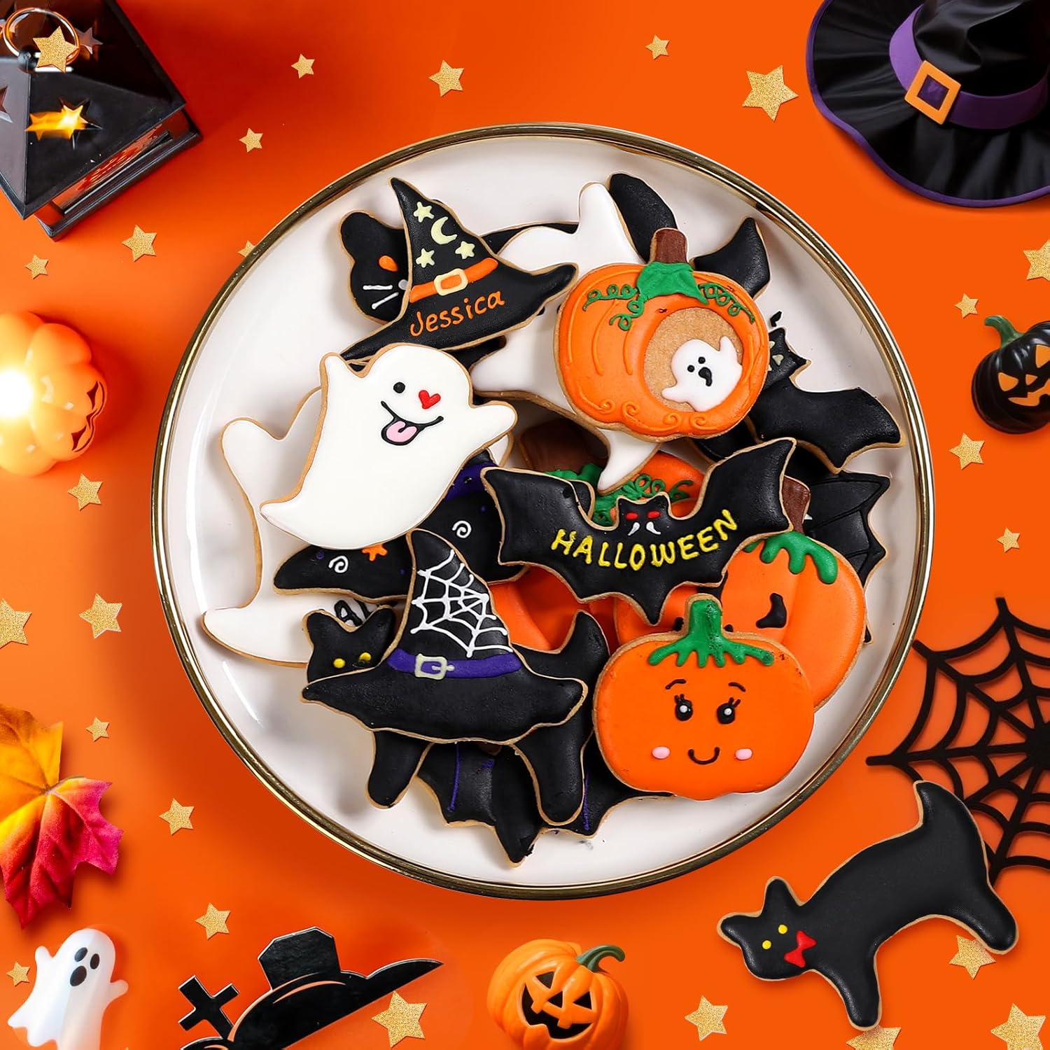 Halloween Cookie Cutters Set - 15 Pcs Stainless Steel Holiday Cookie Cutter with 5 Shapes - Pumpkin, Ghost, Bat, Cat and Witch'S Hat Cookie Molds for Halloween Food Party Decorations