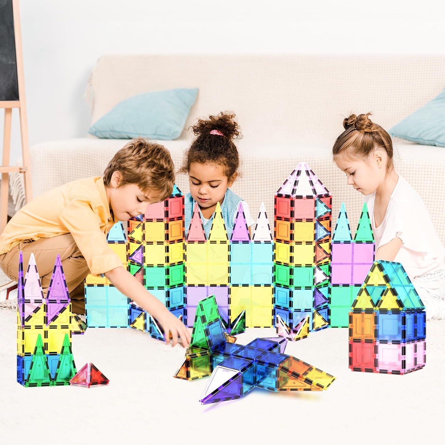100 Piece Set 100Pcs Magnet Building Tiles Clear Magnetic 3D Blocks Construction Playboards, Creativity beyond Imagination, Inspirational, Recreational, Educational Conventional
