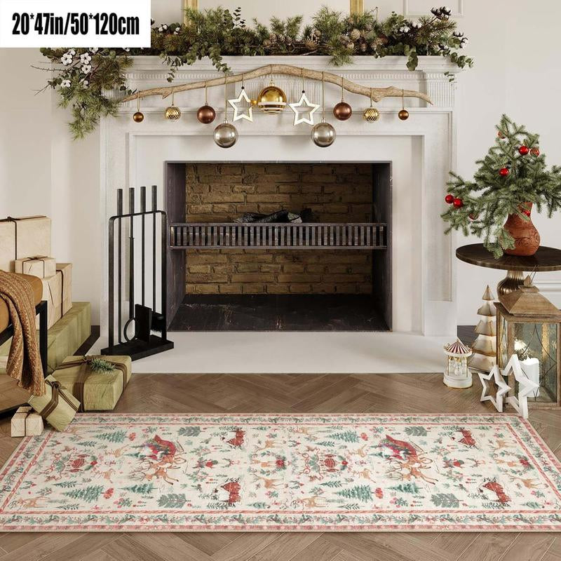Christmas Deer Santa Long Rug, Multiple Patterns Available, Soft Durable Washable Carpet for Indoor Outdoor Use, Home Decor
