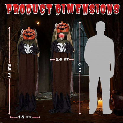 5. 6 Ft. Lifesize Haunted Animatronics Ghost with Pumpkin Head with Creepy Sound Outdoor Indoor Halloween Decoration