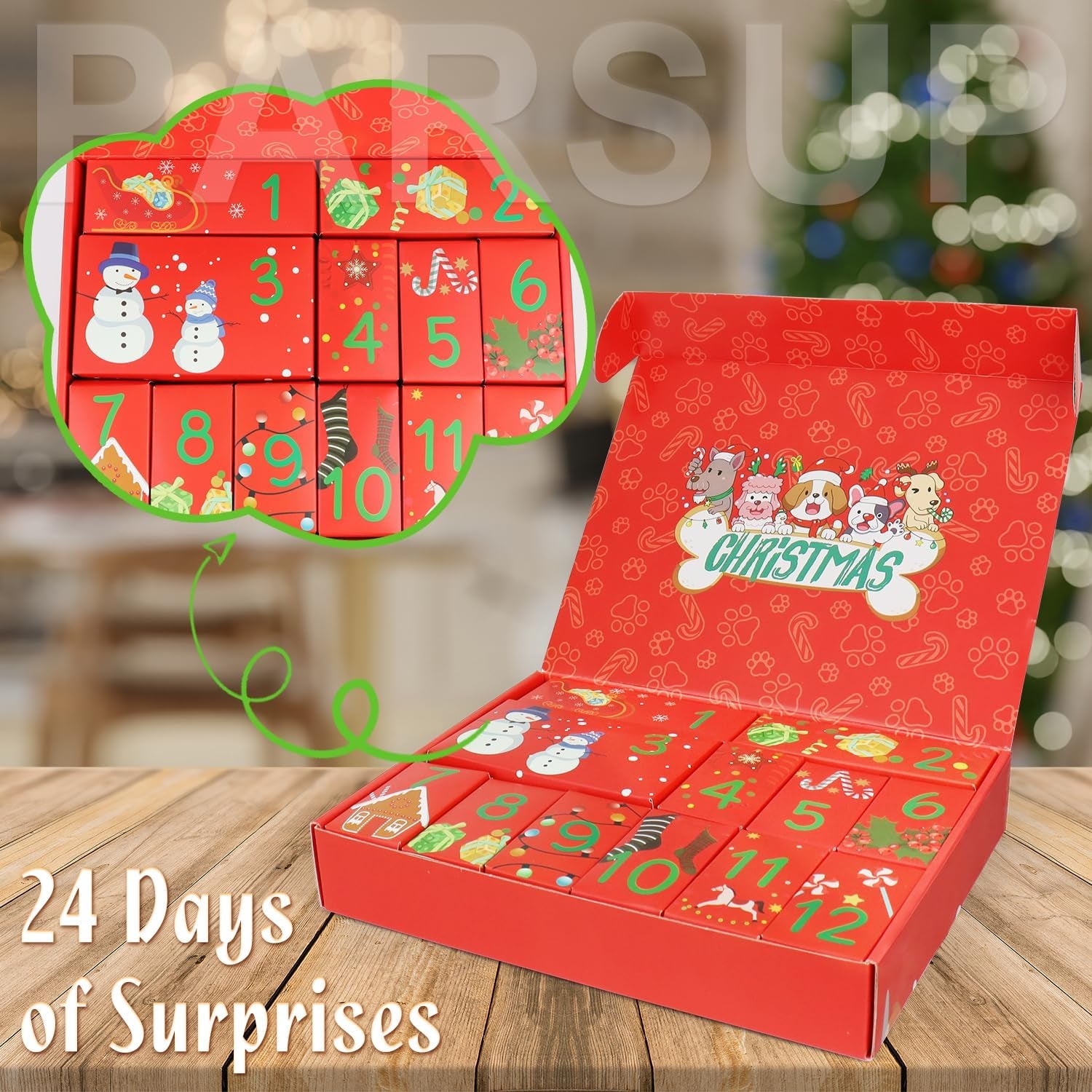 Dog Advent Calendar 2025, 12 Days Pet Toy Christmas Countdown Calendar with Chew Ropes Toys Squeaky Balls Teething Toys for Xmas Small Puppy