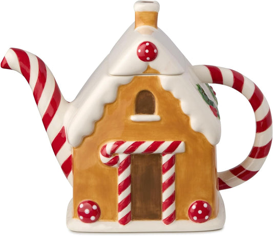 Santa’S Retro Christmas Gingerbread Teapot – 3D Holiday Teapot with Vintage-Inspired Santa, Decorative Festive Tea Pot for Tea, Cocoa & Christmas Entertaining