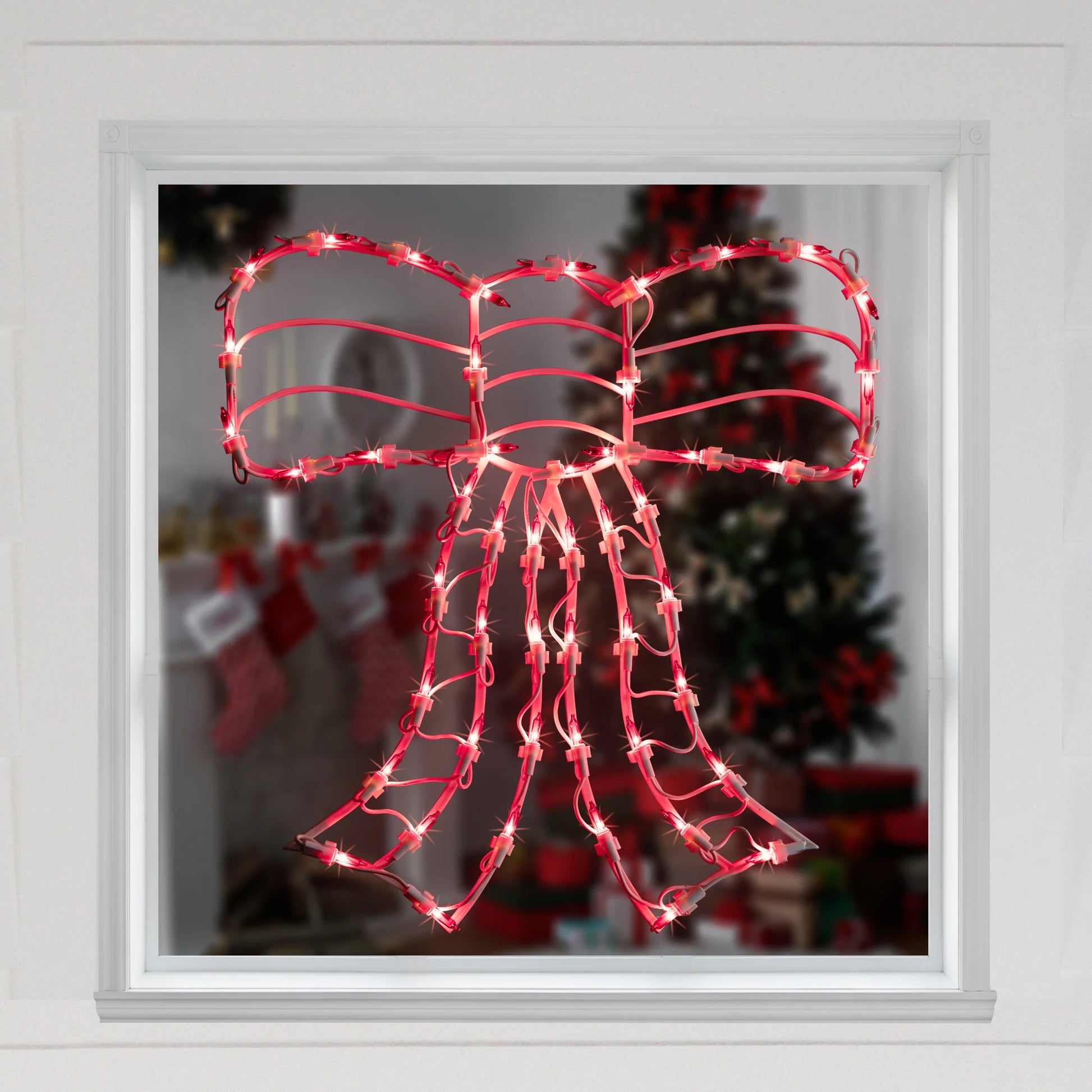 Lighted Bow Christmas Window Silhouette Decoration - 14" - Red