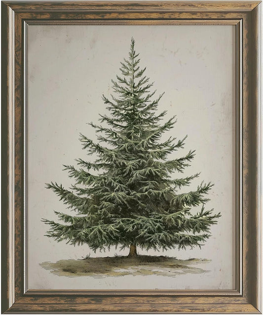 Vintage Christmas Tree, Pine Tree Vintage Print, Holiday Decor, Rustic Winter Tree Print, Botanical Winter Art, Christmas Tree Wall Decor (8X10 Inch Print Unframed)