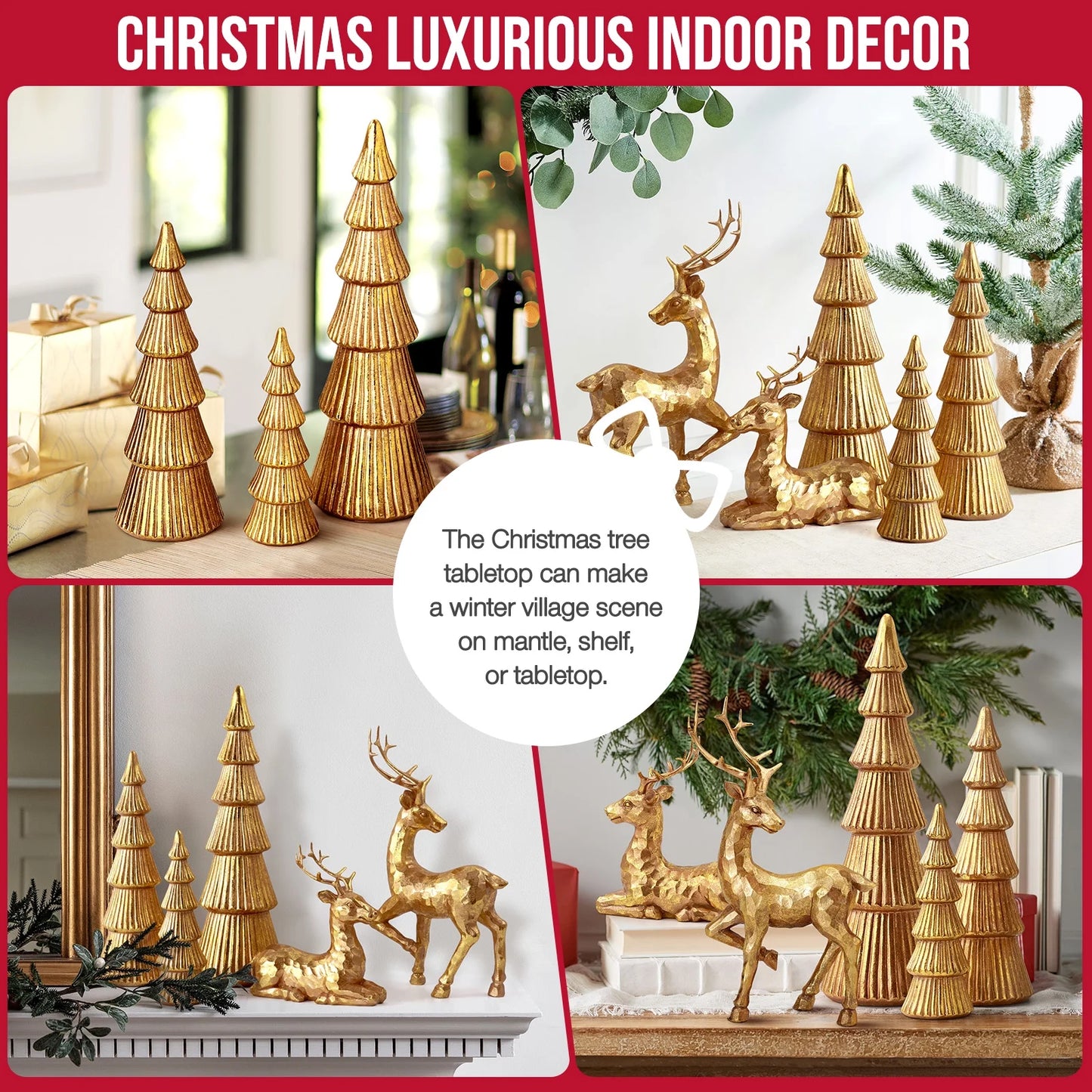 5PCS Tree and Reindeer Decortion, Christmas Tree Reindeer Figurines, Christmas Decortion Indoor (Rose Gold)