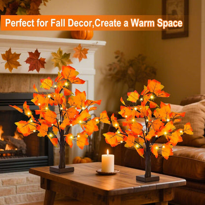 Fall Decor 2 Pack Fall Trees Artificial Lighted Maple Tree Thanksgiving Decor 48 LED Table Fall Lights up Tree Battery Operated for Wedding Party Gifts Indoor Outdoor Autumn Harvest Home Decorations