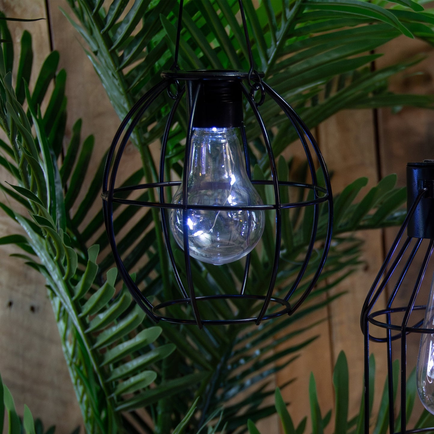 6" Black Geometric Outdoor Hanging Solar Lantern with Handle