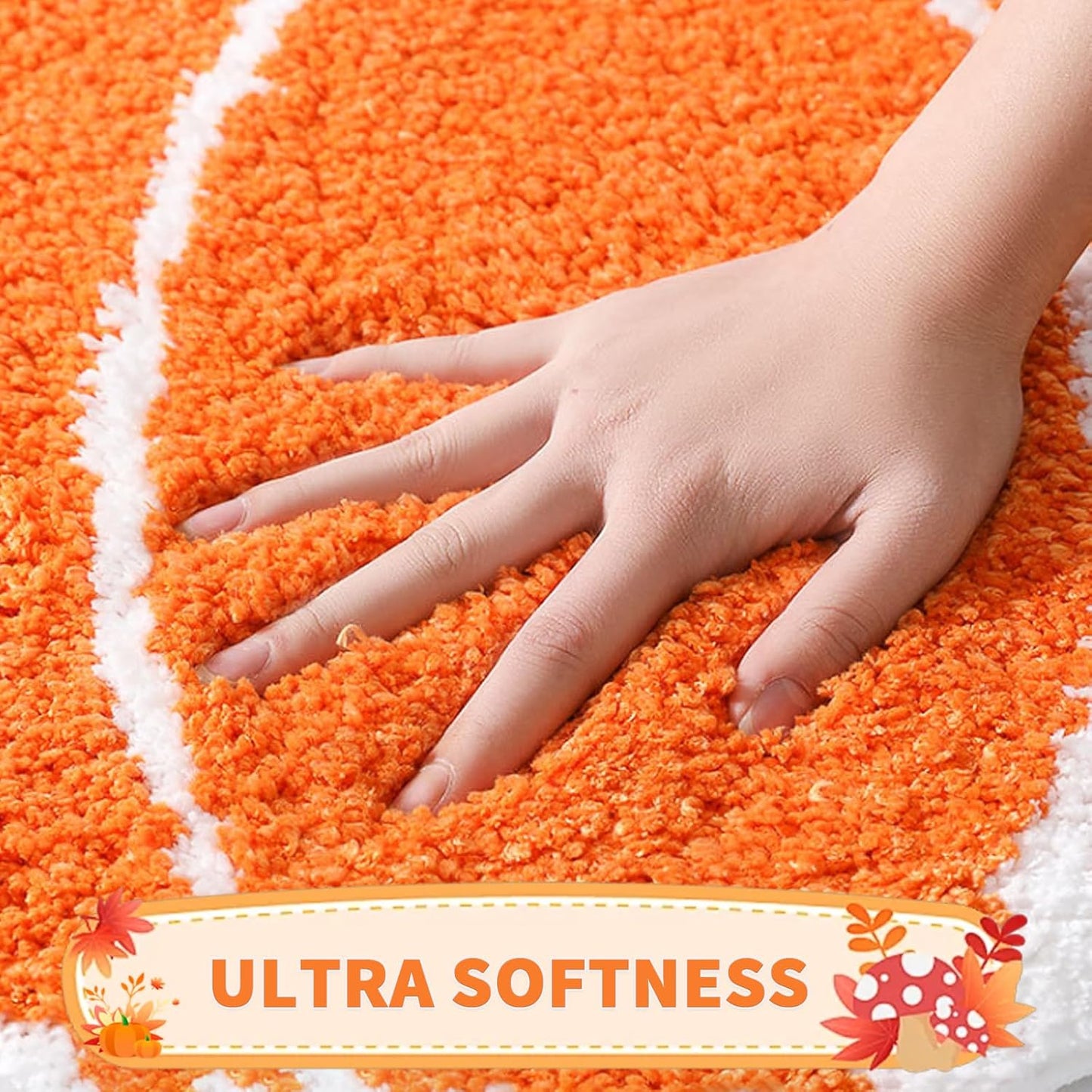 Cute Bath Mat, Pumpkin Bath Mat Halloween Bathroom Decor Mat, Extra Soft Fluffy Absorbent Non-Slip Bathtub Mat, Machine Washable Funny Pumpkin Shape Bath Rug for Shower Bedroom Door 24X24In (Orange)