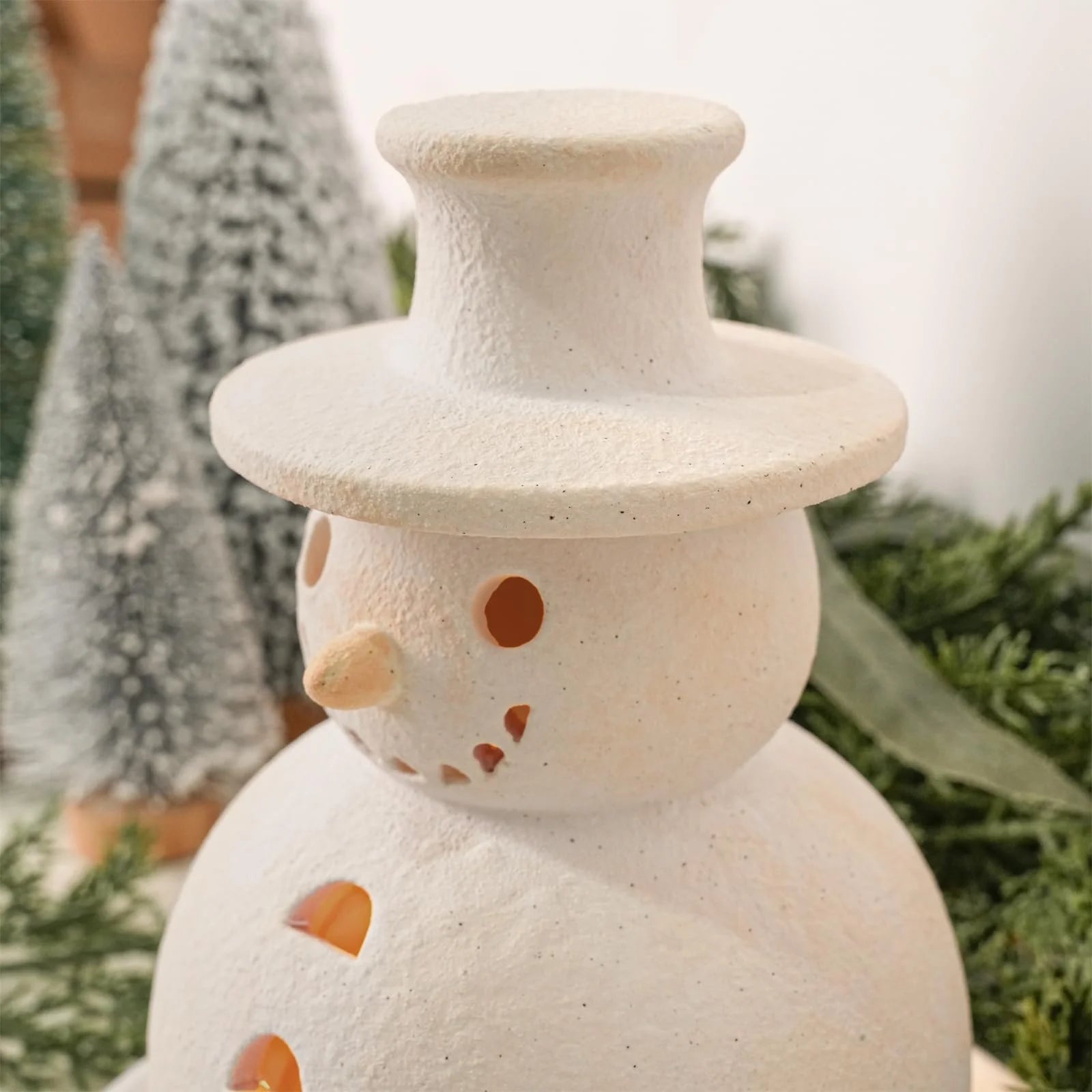 Christmas Decorations Indoor Outdoor- 1 Pack Handmade Terracotta Snowman Figurines - White Clay Winter Decor Holiday Rustic Unique Decor for Home Table Room Farmhouse