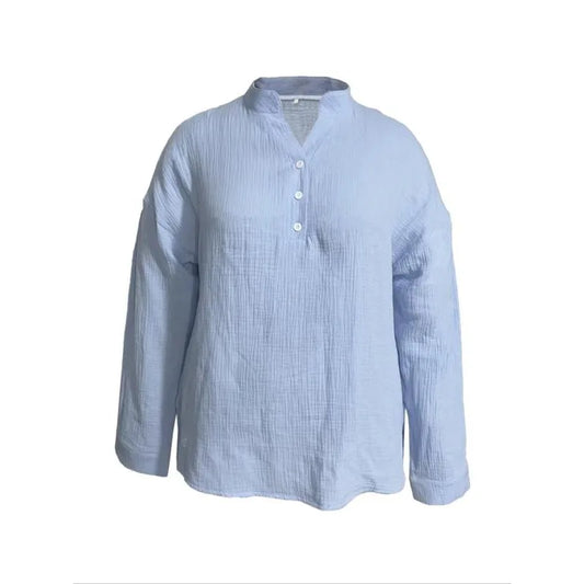 Plus Size 1XL-5XL Womens Casual Button up Shirts Summer Loose Pleats V Neck Long Sleeve Shirts Solid Blouses Tops Female