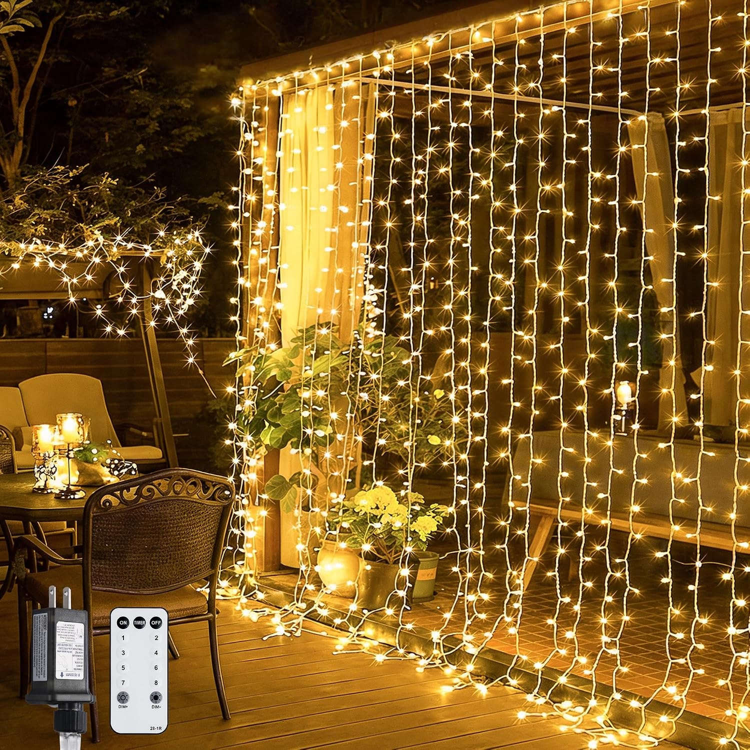 300 LED Remote Control Curtain Lights, Plug in Fairy Curtain Lights Outdoor, Window Wall Hanging String Lights for Bedroom Indoor Dorm Backdrop Wedding Party Patio Christmas Decor, Warm White