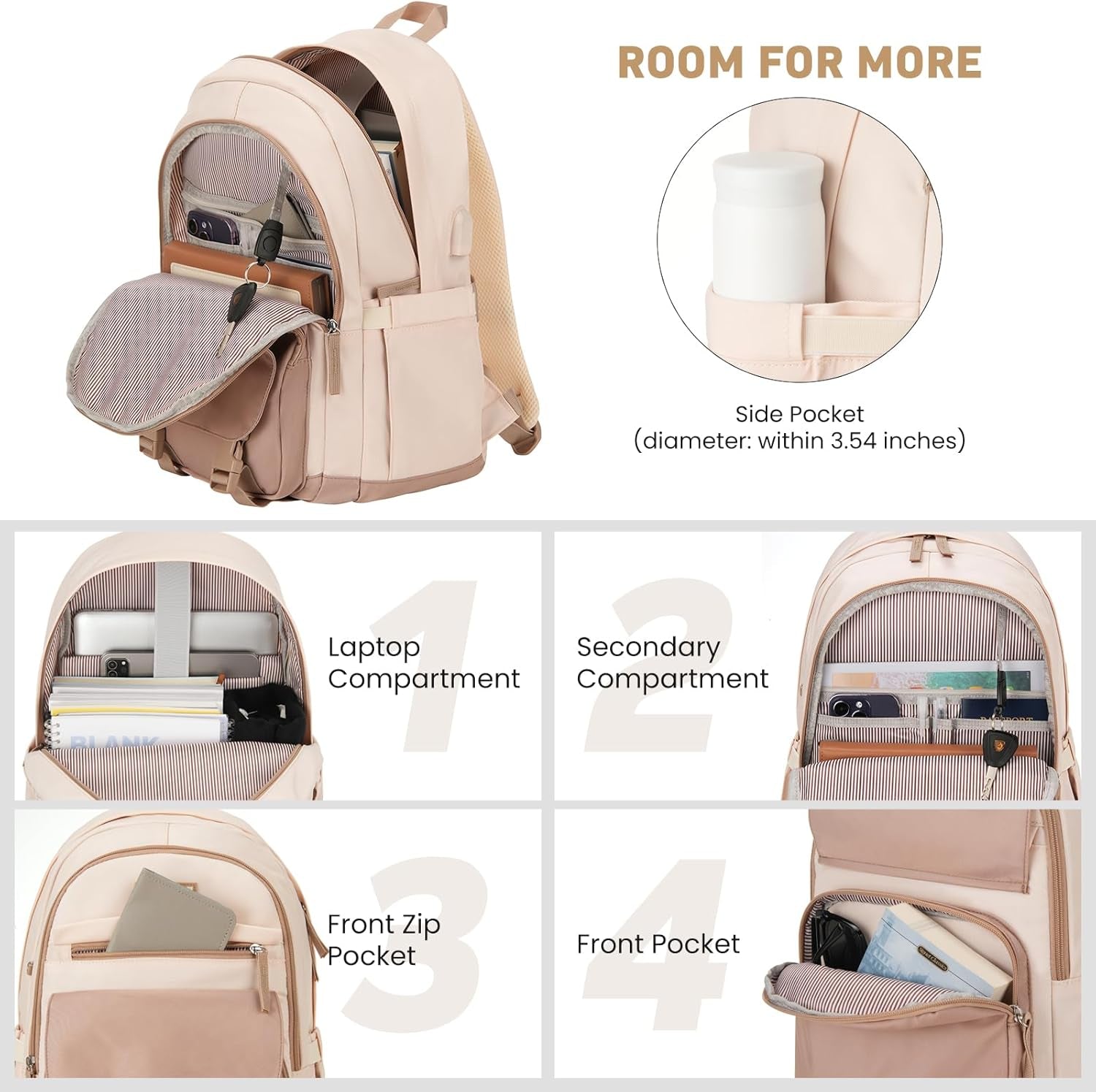 School Backpack for Teen Girls, Cute College Backpacks for Women Students Aesthetic Bookbag Large 15.6 Inch Laptop Bag Middle School Travel Back Pack (Khaki Beige)